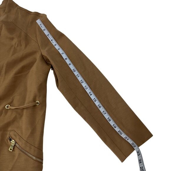 Chicos Brown Button-Front Utility Jacket Drawstring Waist & Zipper Pockets SZ 2 - Picture 7 of 14